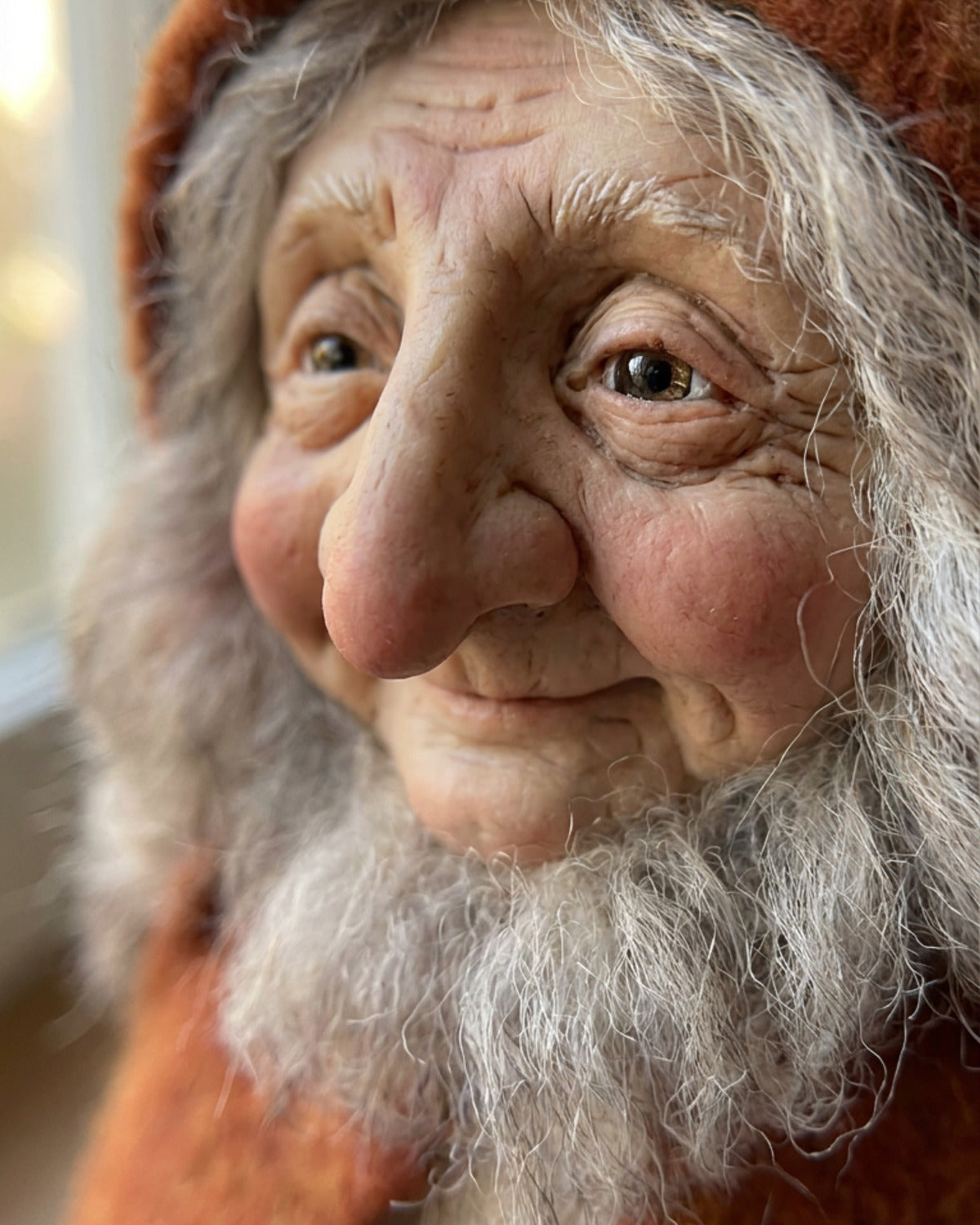 Close-up of a Hearth Keeper's hand-sculpted face